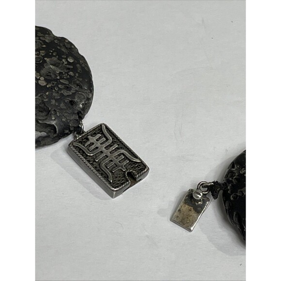 Vintage 925 Sterling Silver Black Lava Basalt Rock Necklace 18” - Picture 5 of 6